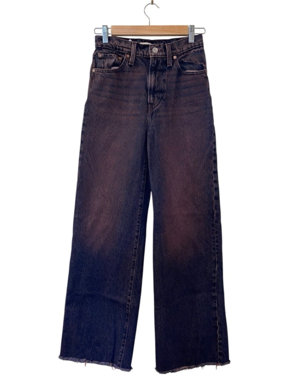 Levi's Women’s Purple Distressed Ribcage Wide Leg Denim Jeans Size 25 - Picture 2 of 5